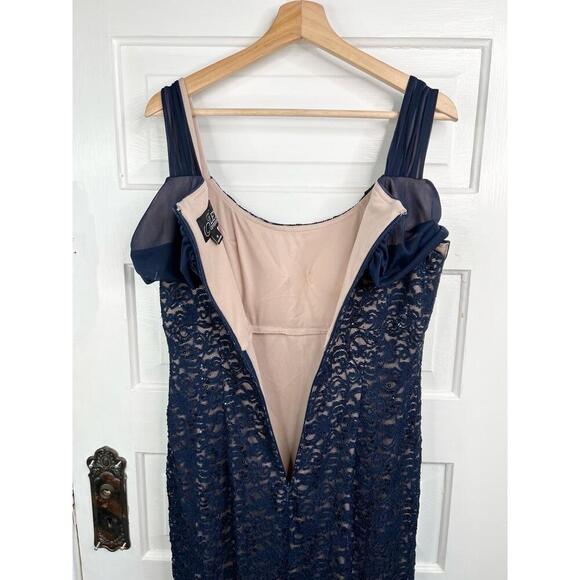 Alex Evenings Womens Size 10 Navy Mermaid Gown Lace Off Shoulder Elegant - Picture 9 of 13